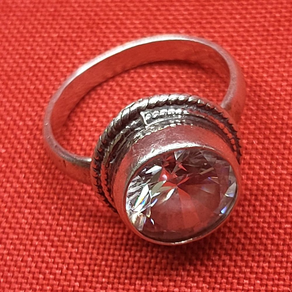 925 Sterling Silver Ring Clear Crystal Glass Stone